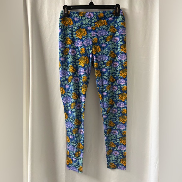LulaRoe Blue Floral Patterned One Size Leggings - Picture 2 of 5
